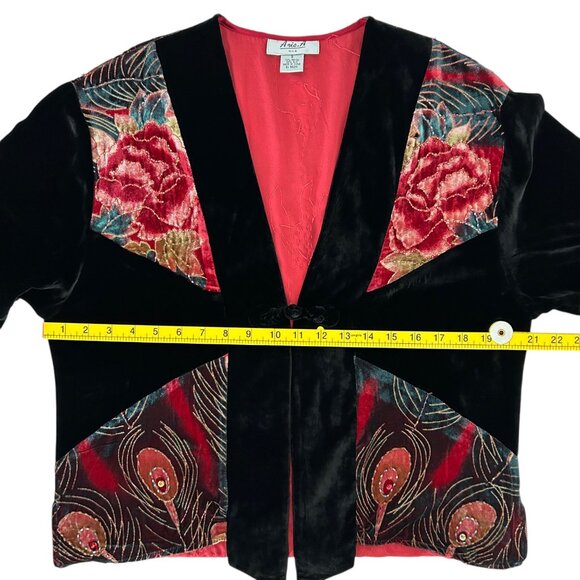 Ania A. Silk Blend Velvet Beaded Sequins Floral Peacock Artsy Kimono Cardigan S - Picture 14 of 16